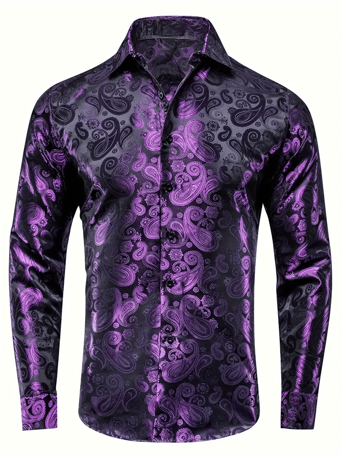 Camisa seda ejecutivo de lujo Design estampado de manga larga para hombre
