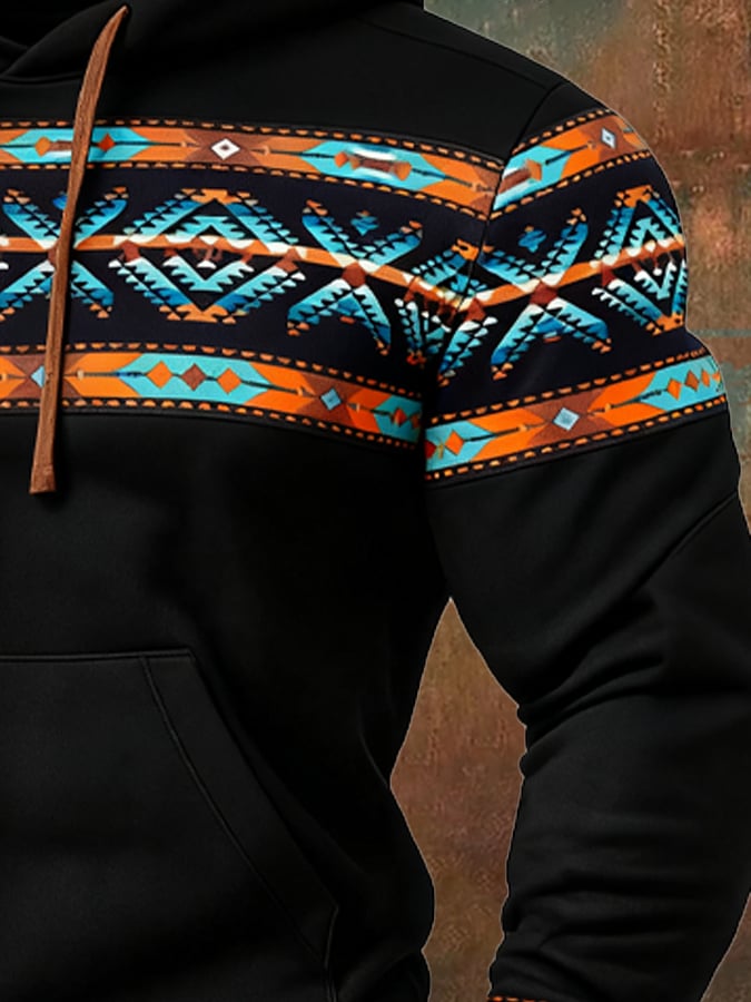 Sudadera vintage Western Ranch Aztec con gorrasucha para hombre