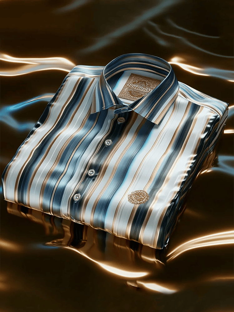 Camisa satén Luxe estampado de manga corta Button para hombre
