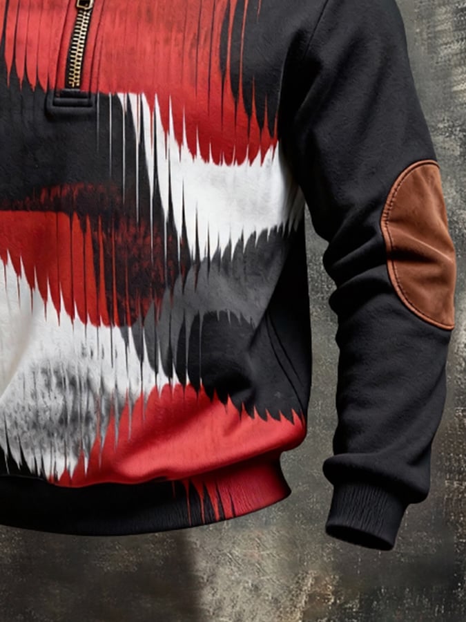 Sudadera retro en bloques de color estampado Color-Blocked con cierre para hombre