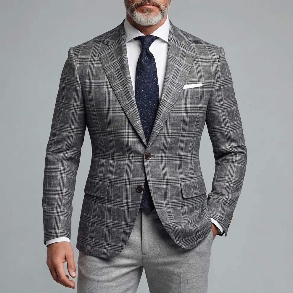 para hombre clásico Formal Plaid Notched Lapel Two Button de manga larga saco