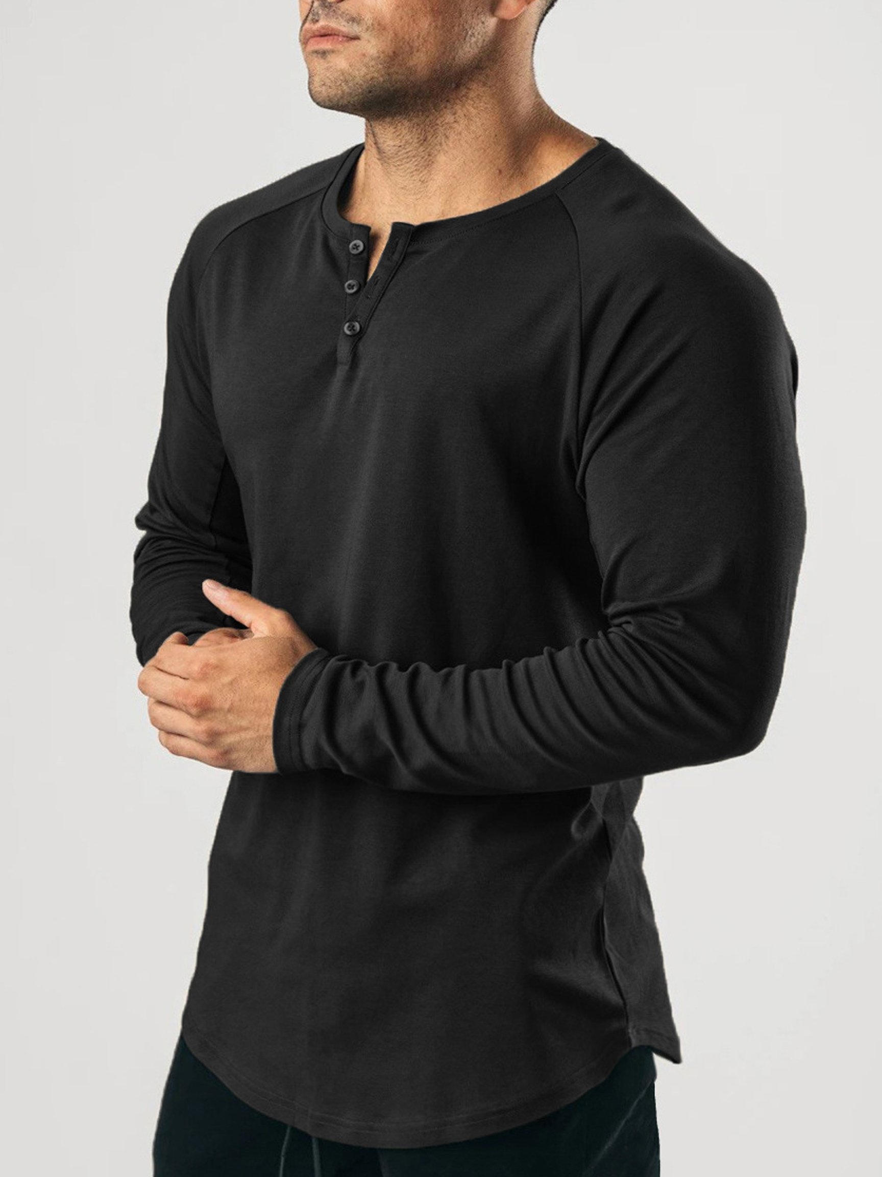 Camiseta casual and Comfortable Henley de manga larga para hombre
