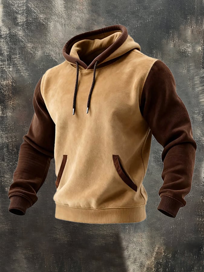Sudadera retro Stitching Contrast Color Hooded casual Suit para hombre