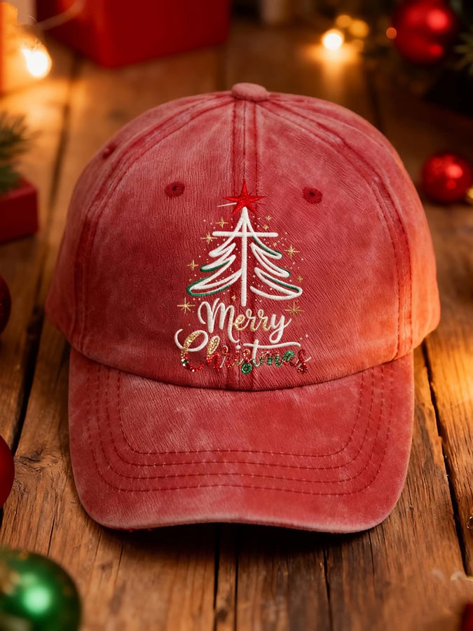 Gorras retro Merry Christmas Cross Christmas Tree estampado Baseball