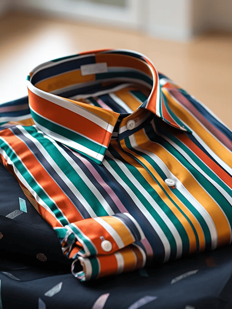 Camisa de lujo Romantic Contrast Color estampado de manga larga para hombre
