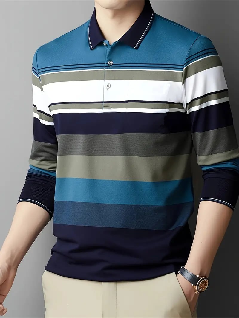 Ejecutivo casual a rayas con botones Polo para hombre