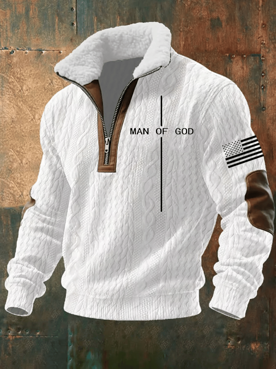 Sudadera casual Faith Cross MAN OF GOD cierre Fur cuello de manga larga para hombre