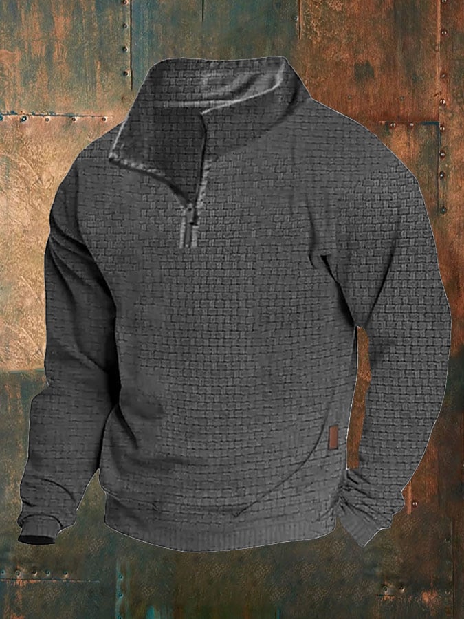 Sudadera de color sólido retro Half-Zip para hombre