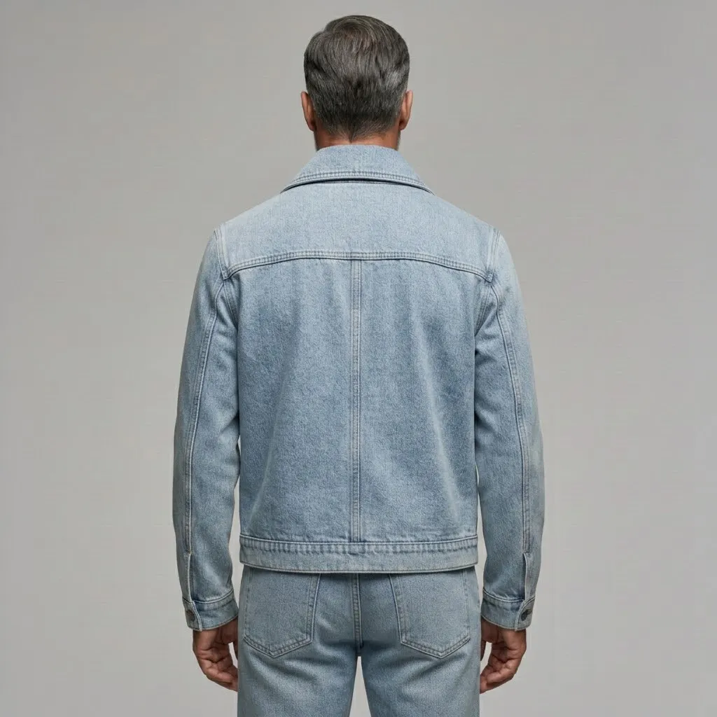 Chaqueta casual Light Blue Asymmetric Single Breasted Lapel Collar Denim para hombre