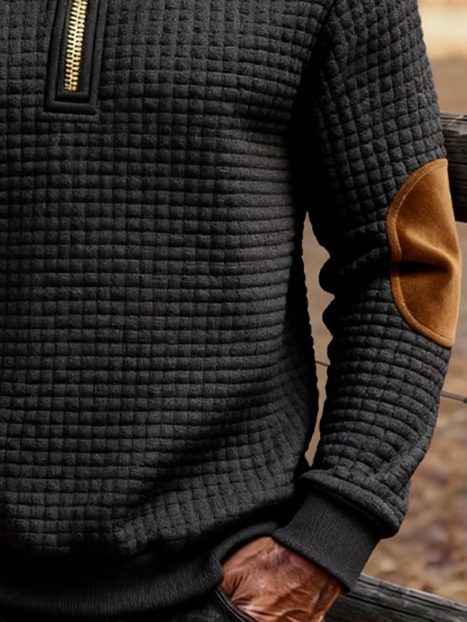 Sudadera retro en bloques de color estampado cierre para hombre