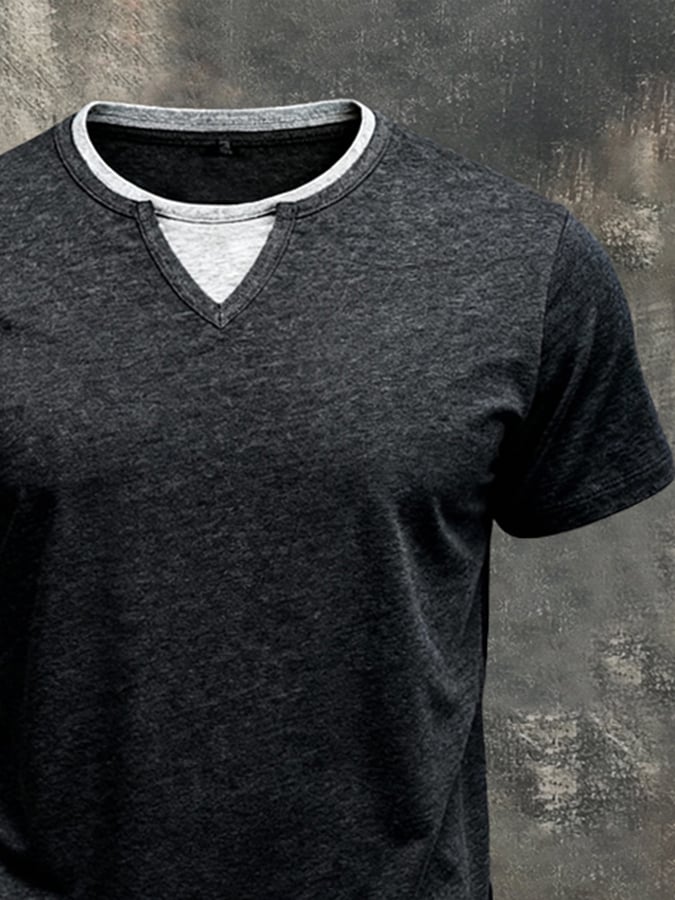 Camiseta vintage Color-Block Faux Two-Piece de manga corta para hombre