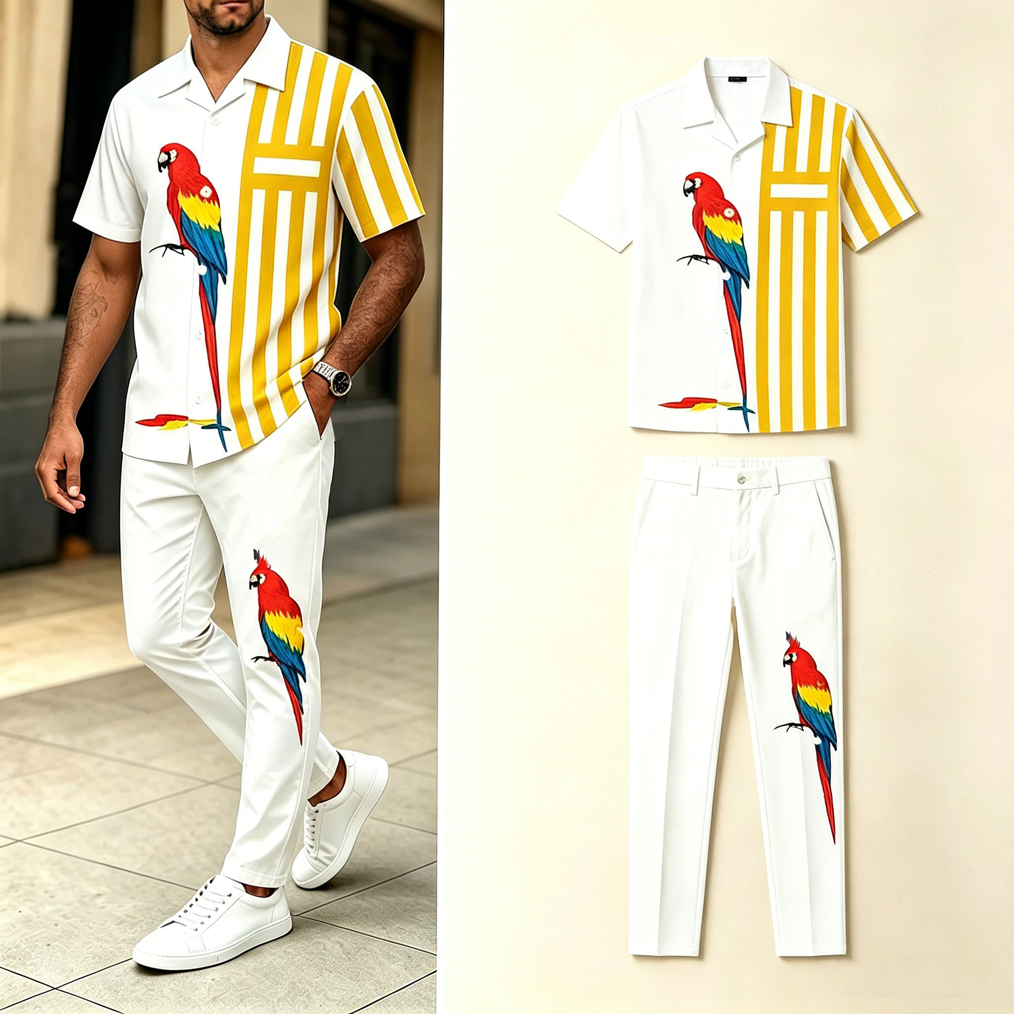 Elegant Parrot Colorblock Walking Suit para hombre
