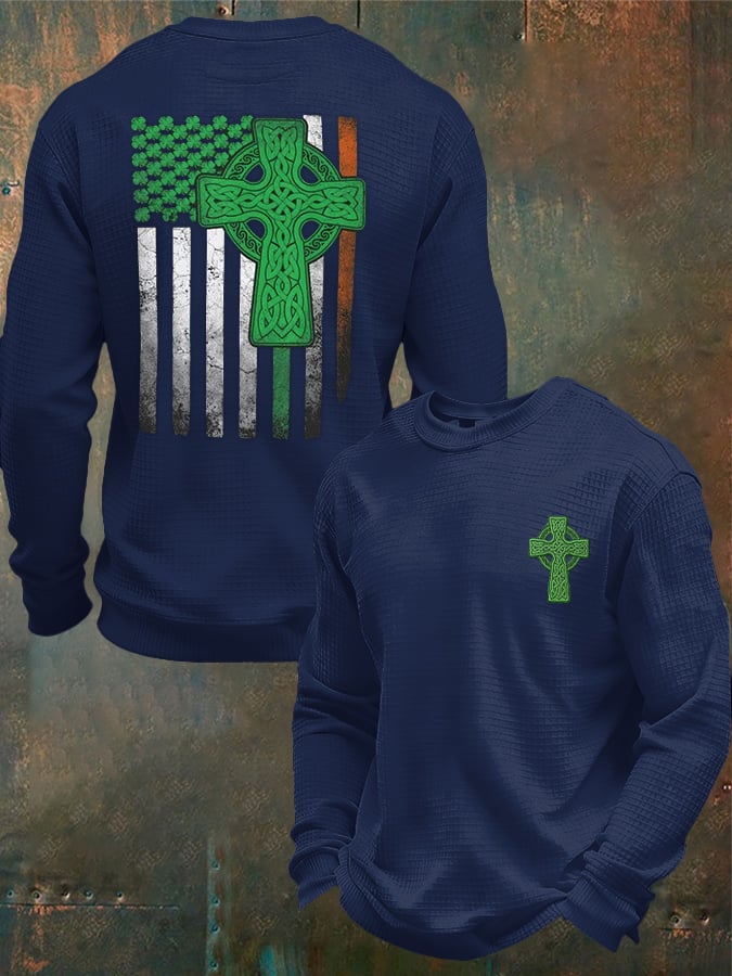 Camiseta casual St. Patrick's Day flag-themed tejido tipo waffle para hombre