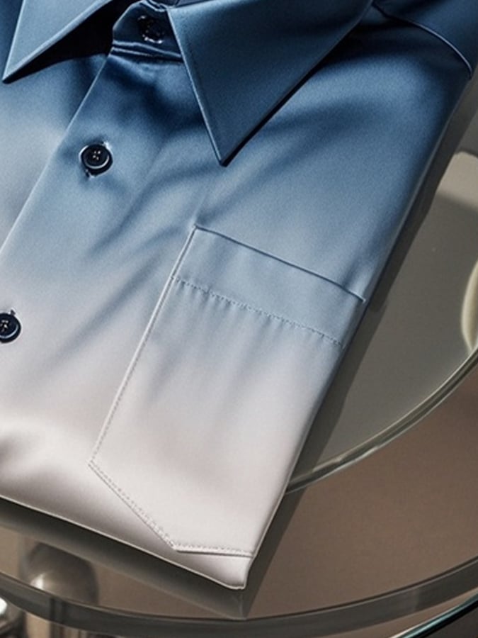 Camisa degradado solapa de manga larga para hombre