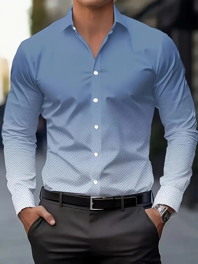 Camisa Street Style ejecutivo casual estampado de manga larga para hombre