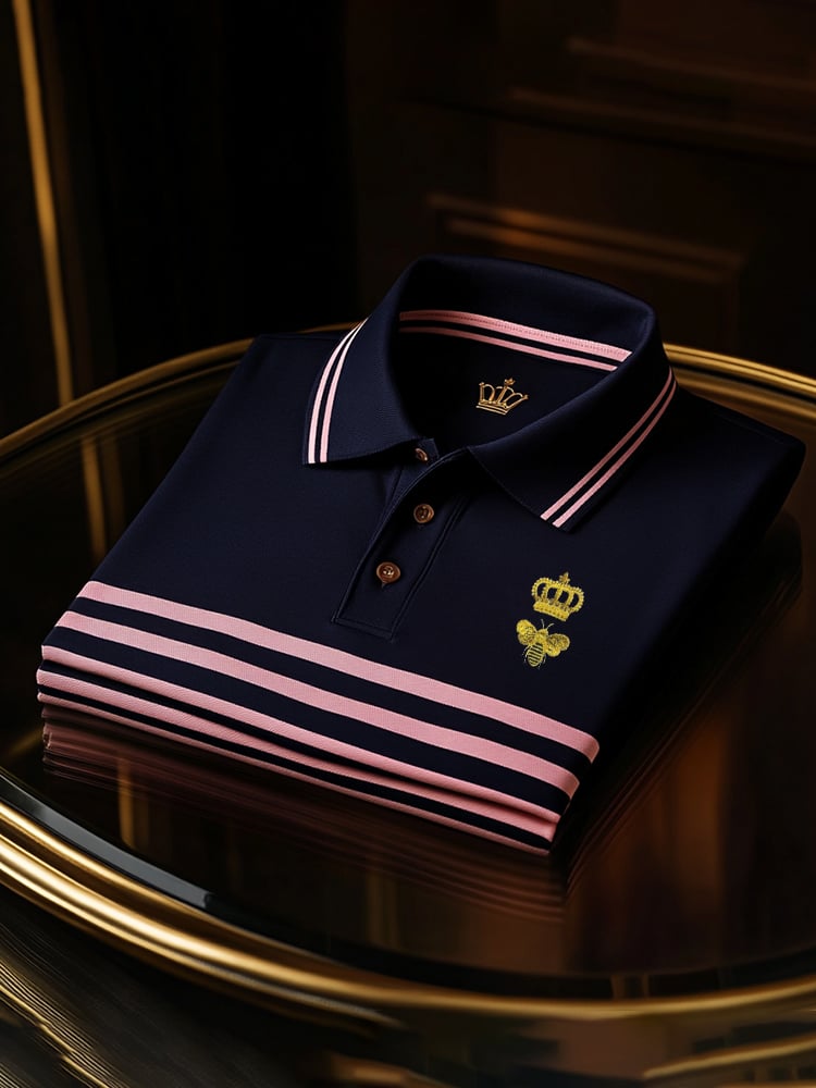 Camisa polo clásico ejecutivo Check Logo Button de manga corta para hombre