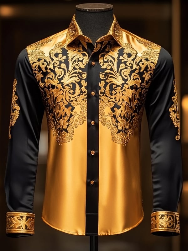 Camisa satén Luxe de manga larga con botones para hombre
