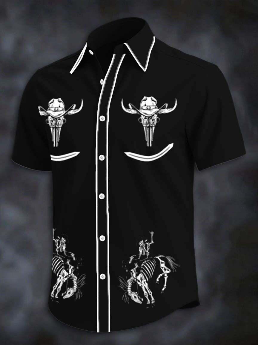Camisa retro Western estampado de manga corta para hombre