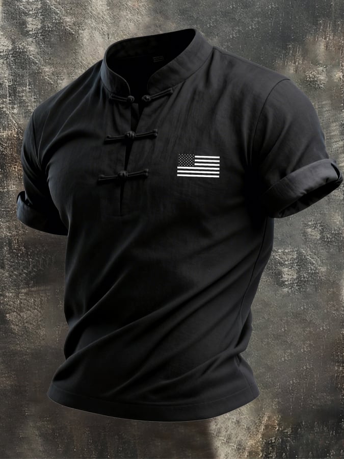 Camiseta retro Patriot Flag Button de manga corta para hombre
