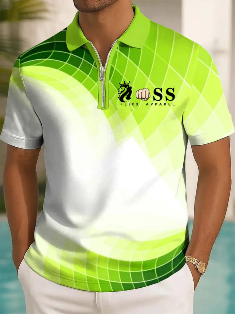 Camisa polo retro Letter Design estampado casual cierre para hombre