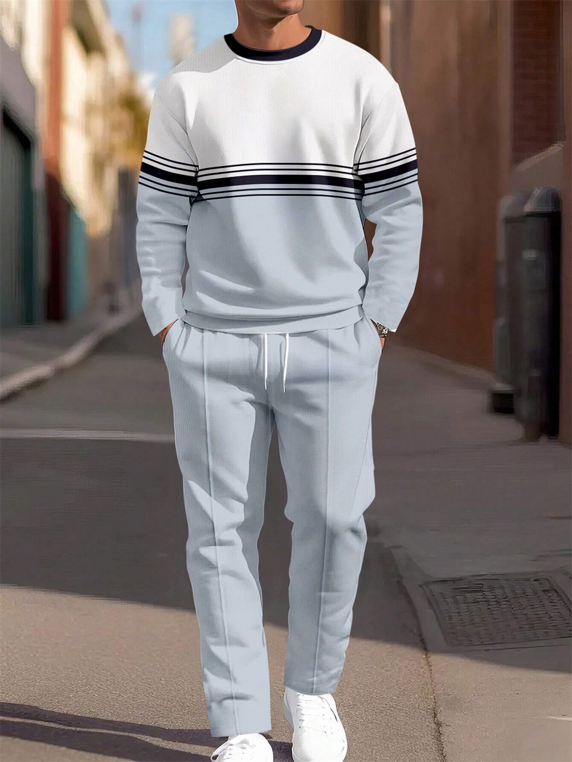 Colorblock Round Neck casual Sports Set 016 para hombre