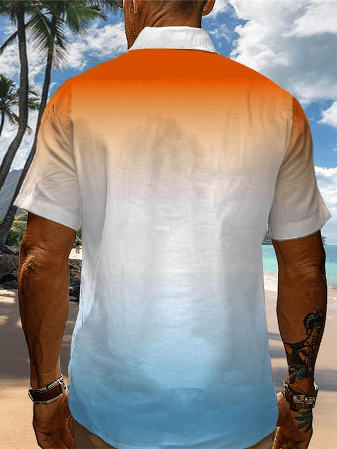 Camisa Palm Tree Gradient Resort Hawaiian estampado casual de manga corta para hombre