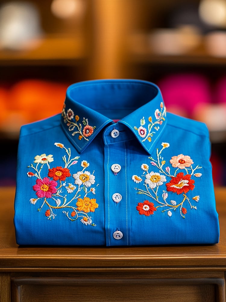 Camisa ejecutivo casual floral solapa de manga corta para hombre
