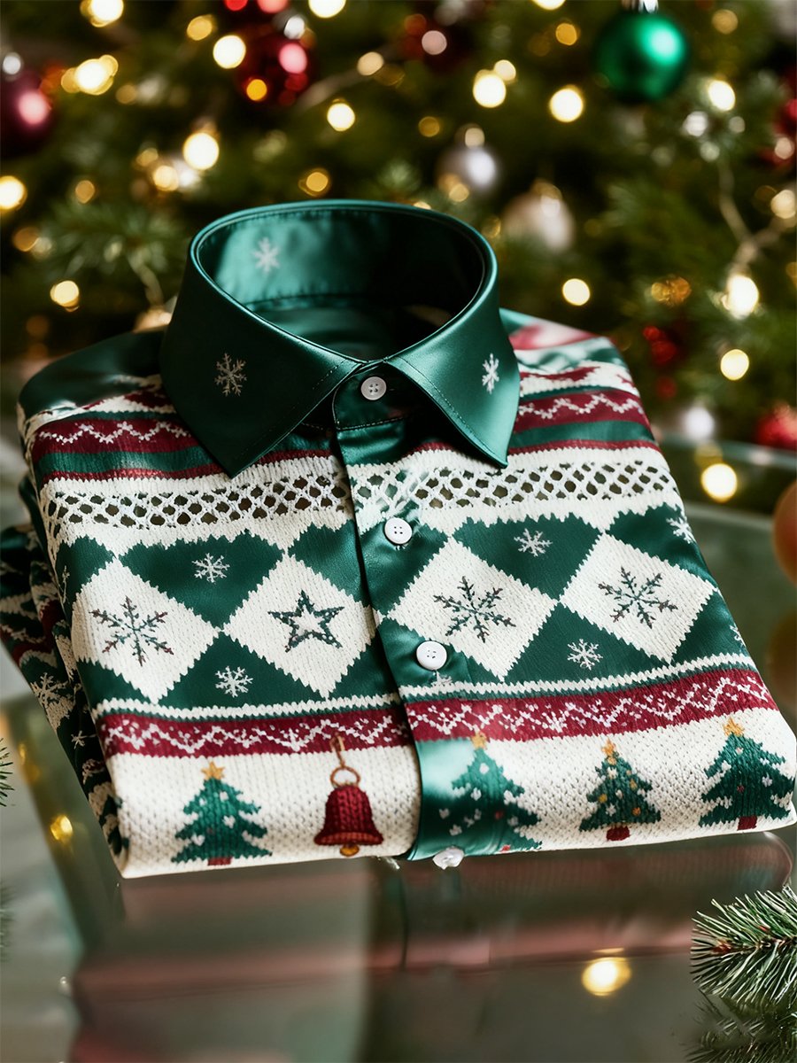 Camisa Christmas de manga larga con botones para hombre