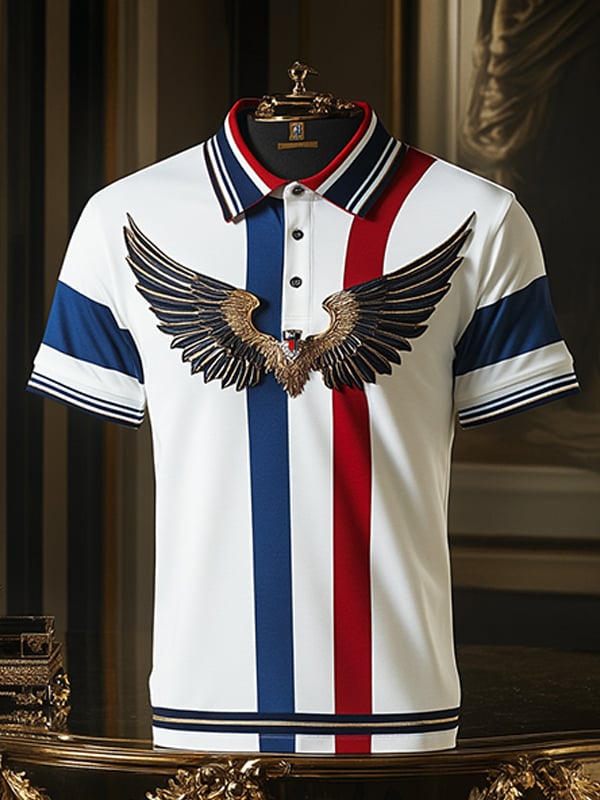 Camisa polo ejecutivo rayas Logo con botones de manga corta para hombre