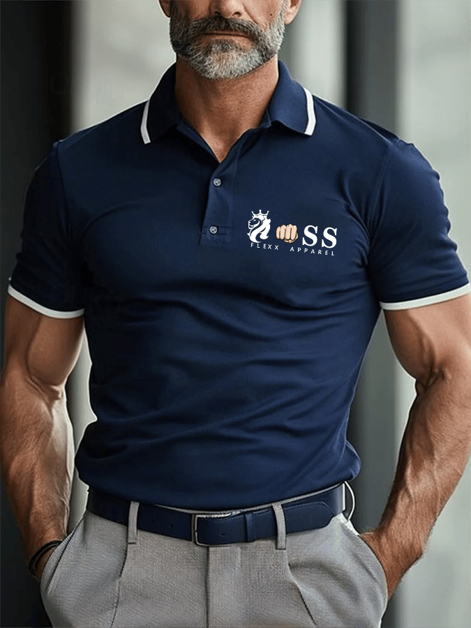 Camisa polo retro Letter Design estampado casual para hombre