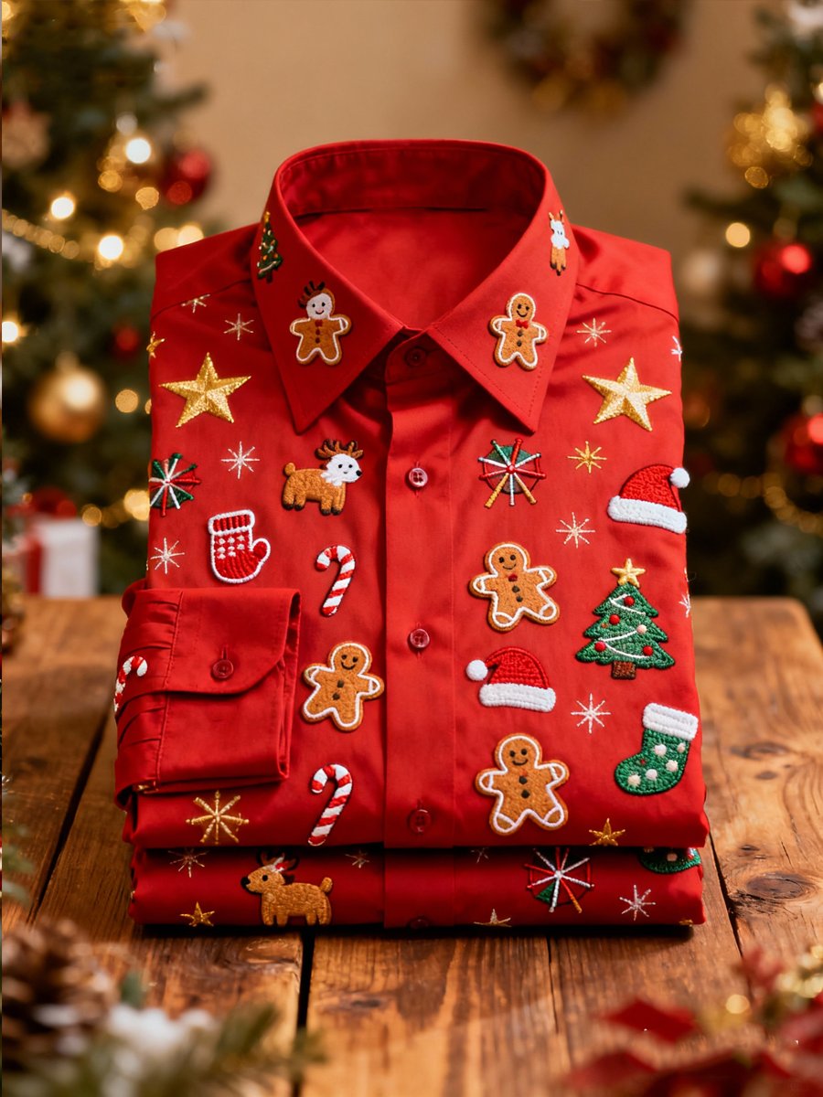 Camisa ejecutivo Gingerbread estampado de manga larga para hombre