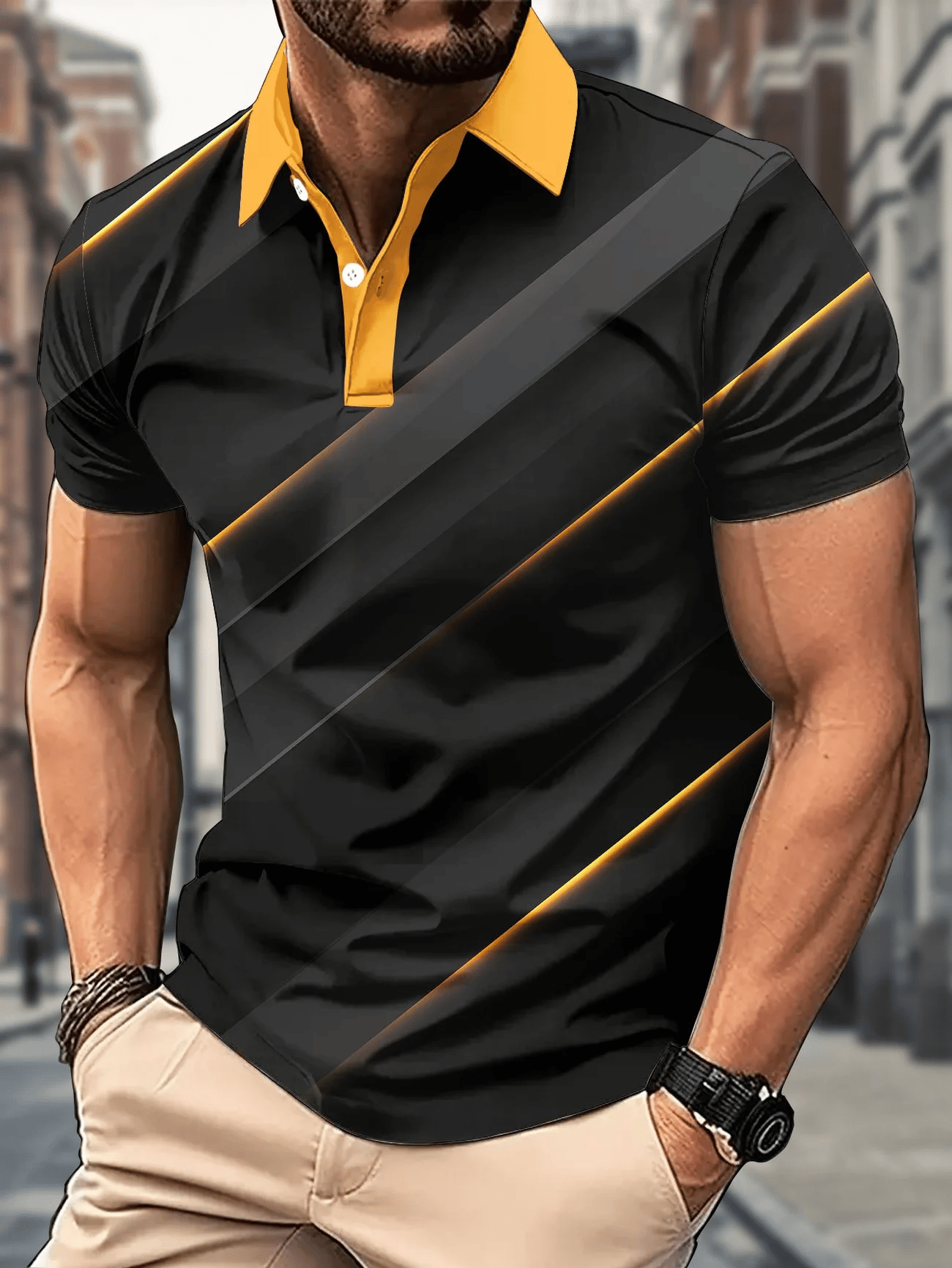 Camisa polo clásico ejecutivo Logo Button de manga corta para hombre