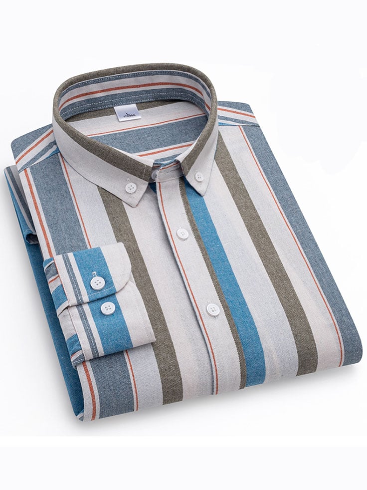 Camisa retro a rayas de algodón para hombre