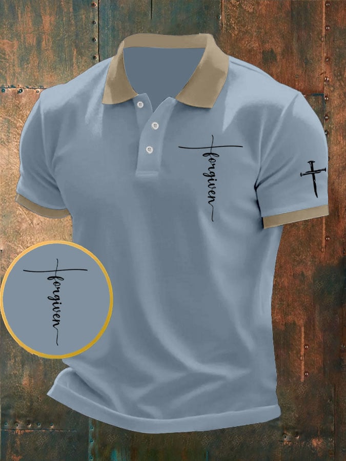 Camisa polo retro Faith casual estampado para hombre