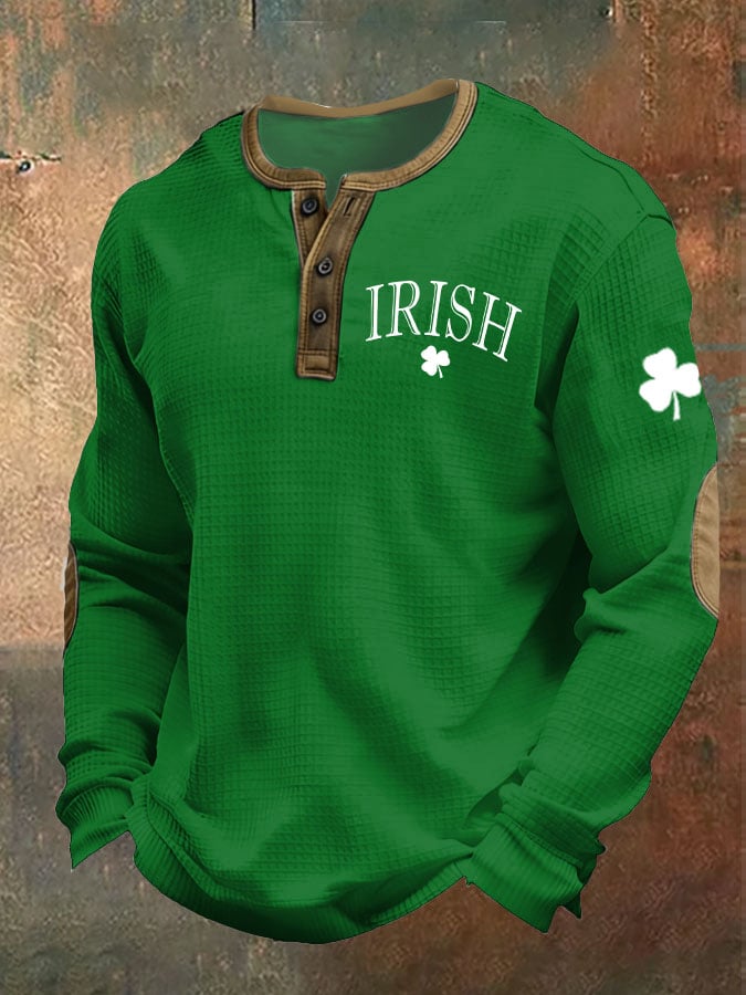 Camisa St. Patrick's Day estampado casual Henley para hombre