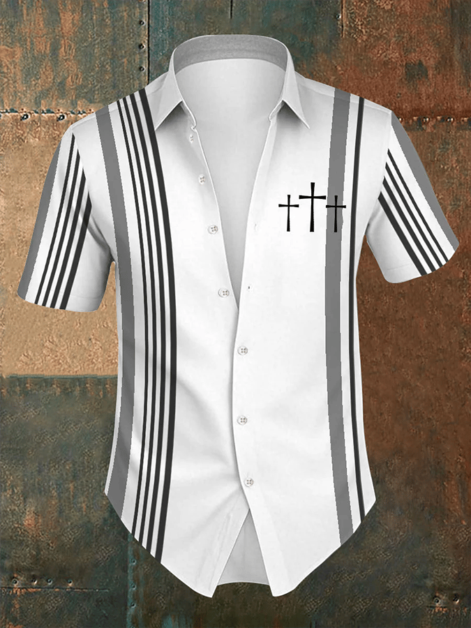 Camisa retro Faith a rayas de manga corta para hombre