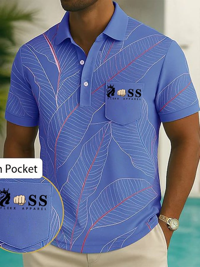 Casual ejecutivo Abstract geométrico Contrast Color Polo (With bolsillos) para hombre