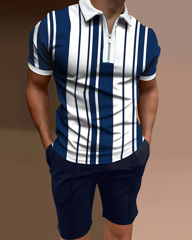 Conjunto de dos piezas camisa polo casual a rayas para hombre