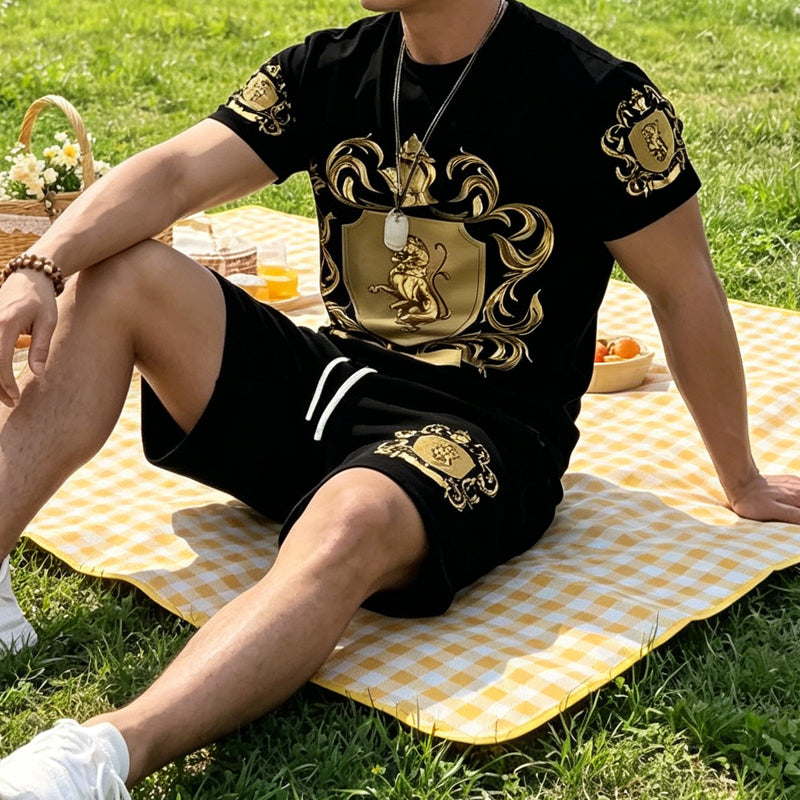 para hombre Gold Crest Print camiseta & shorts Set