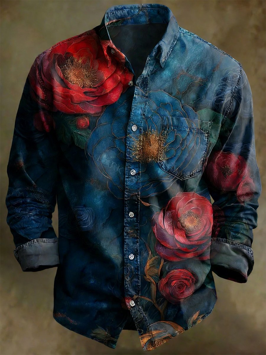 Camisa vintage Art de manga larga para hombre