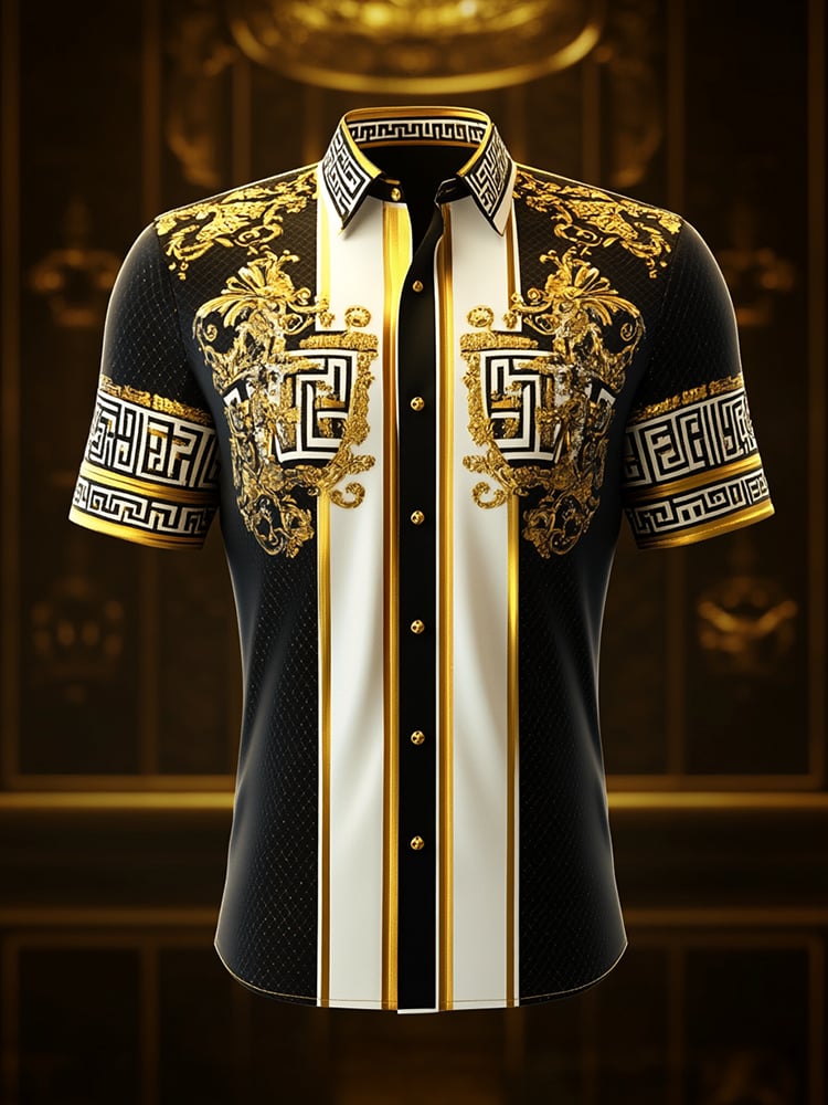 Camisa satén Luxe estampado de manga corta Button para hombre