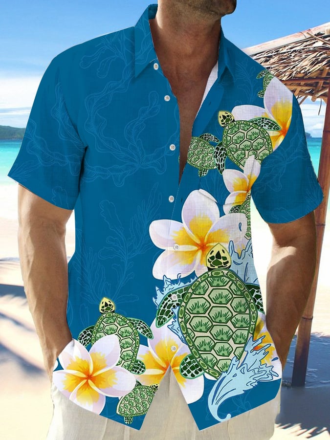 Camisa Hawaiian Turtle estampado de modaable Resort casual (With Pockets) para hombre
