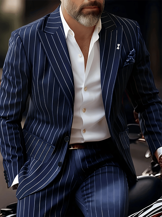 De modaable rayas Design Single-Breasted bolsillo Design casual Suit para hombre