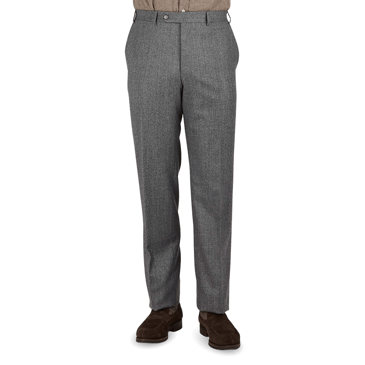 Mid Grey lana Flannel Flat Front Trousers