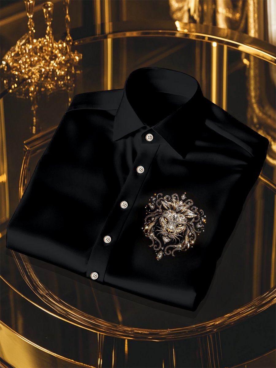 Camisa seda Lion logo de lujo ejecutivo de manga larga para hombre