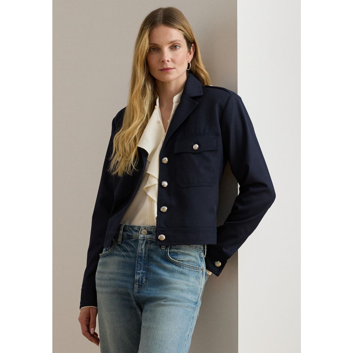 Women's Cropped Wool-Blend Twill Jacket - 2