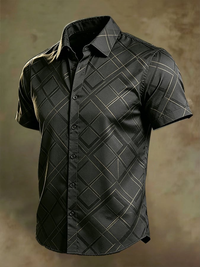 Camisa retro Bauhaus Geometric de manga corta para hombre
