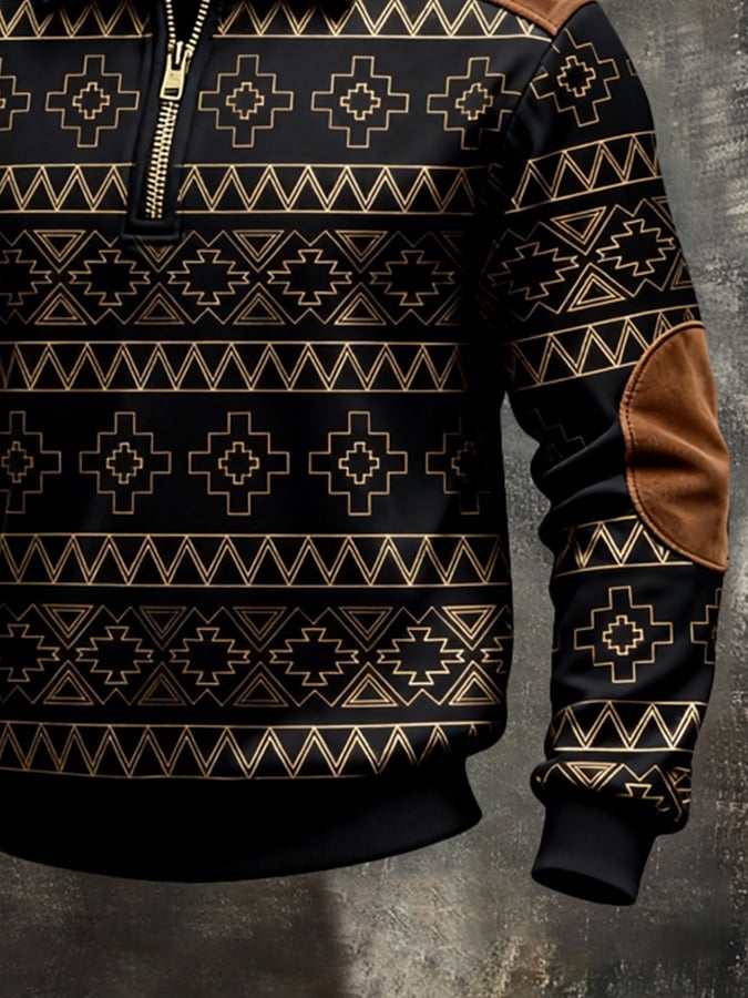 Sudadera retro en bloques de color estampado Color-Blocked con cierre para hombre