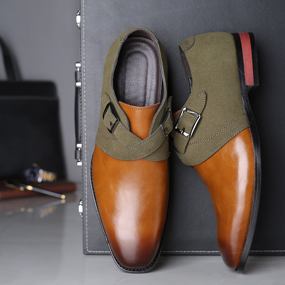 Zapatos Trendy Color Matching Double Buckle Slip-On British Style para hombre