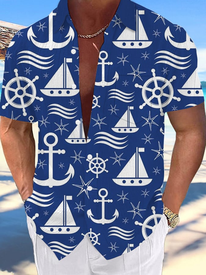 Camisa Hawaiian Anchor estampado Resort casual (Includes Pockets) para hombre
